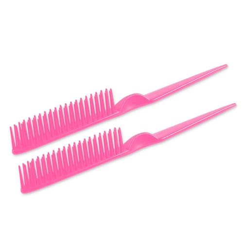 SIMPOR 3 Row Hair Comb for Natural Detangling, Hair Styling Brush, Nylon Bristle Unbraider Teasing Rat Tail Comb for Women Men Rose Pink - color: Pink