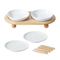 Havniva Elevated Cat Bowls, Cat Food and Water Bowl Set, Ceramic Cat Bowl | Raised Cat Food Bowls, Whisker Friendly, 5.6” Shallow Cat Dishes + 6” Wide Cat Plates, Non-Slip Wood Stand, Two Heights - color: White, size: 2 Bowls+2 Dishes
