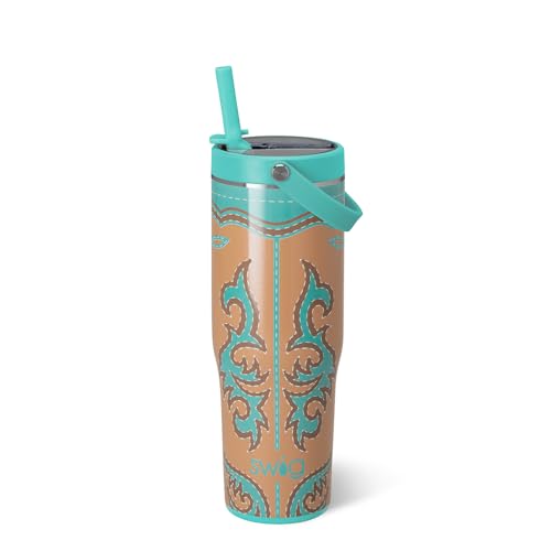 Swig Life 30oz Leakproof To-Go Tumbler with Handle, Boot Scootin' Turquoise | Leakproof Lid - Triple Insulated Stainless Steel - Handle & Straw Included - Cup Holder Friendly - Dishwasher Safe - color: Boot Scootin' Turquoise