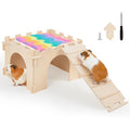 Unicorn Catcher 1 Pack Wooden Guinea Pig Hideout House with Stairs & Mats | Wooden Bunny Castle Hideout With Stairs And Soft Mats Perfect For Ferrets Chinchillas And Small Animals In Cages - size: 1 House
