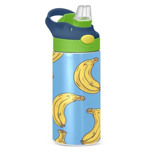 OTVEE Banana Kids Water Bottle with Straw Lid 12 oz Insulated Stainless Steel Leakproof Duck Mouth Tumbler Cup for Boys Girls Teen School - color: Banana