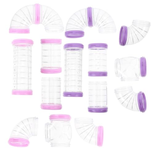 Kisangel 16Pcs Hamster Tunnel Tubes DIY Transparent Connector Pipes for Hamster Cage External Tracks Small Animal Toys 5.89X2.36X2.36In