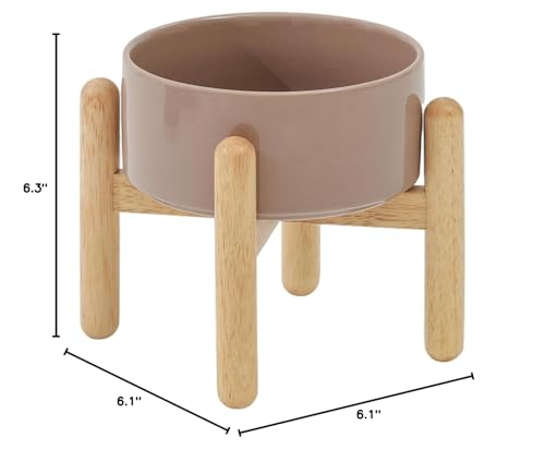 Havniva Elevated Dog Bowls Ceramic Dog Bowls with Stand, Dog Food Bowl | 6.1” Raised Dog Bowls with Non-Slip Wood Stand, Dog Food and Water Bowl Set, Dog Feeding Bowls for Small & Medium Dogs - color: Bowl+Stand - Brown Coffee, size: 6.1inch
