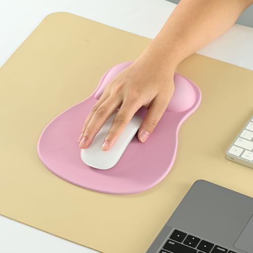 EooCoo Mouse Pad with Gel Wrist Rest, Ergonomic Mousepad Wrist Alignment | Middle Concave Design for Natural Wrist Alignment, Non-Slip Base Mousepad, Carpal Tunnel Relief, Office Desk Accessories - color: Pink
