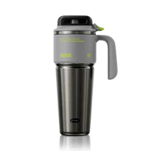 32 oz Insulated Tumbler with Push-button Lid and Handle, Grey | 316L Stainless Steel, Leakproof Lid, Double-Wall Vacuum Insulation, Keeps Drinks Hot or Cold for Work, Travel & Daily Use - color: Gray