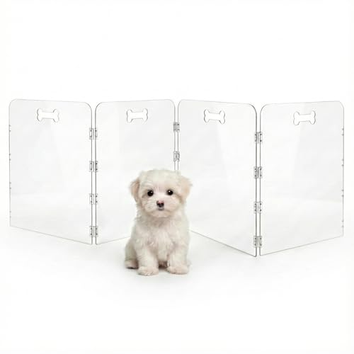 4-Panel Clear Acrylic Freestanding Dog Gate, Folding Pet Barrier | Transparent Puppy Fence with Handles, Foldable Playpen for House, Indoor Stairs, Doorways, Small Dogs & Rabbit - size: 4-Panel