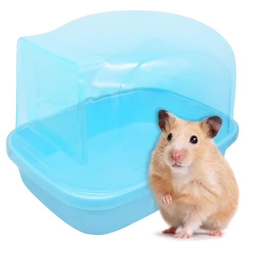 Hamiledyi Hamster Bathtub Dwarf Hamster Bathroom Sand Bath Container Chinchilla Sauna Room Plastic Sand Bath Box House for Gerbils Hedgehog Mice or Other Small Pets Animals(Blue,Large Size)