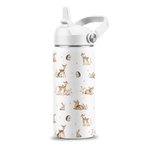 Forest Animals Lovers Gifts, 16 oz Animals Water Bottles with Straw Lid | Stainless Steel Insulated Water Bottle, Cute Deer Hedgehog Rabbit Cups Gifts for Birthday Christmas - color: Cute Animals