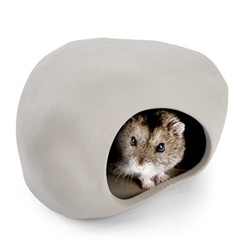 Niteangel Ceramic Hamster Habitat Hideout: Stone-Shaped & Non-Chewable | Cozy Hidey Spot & Easy to Clean - Hideaway House for Syrian Dwarf Hamster Mice Gerbils Lemmings or Other Small Pet