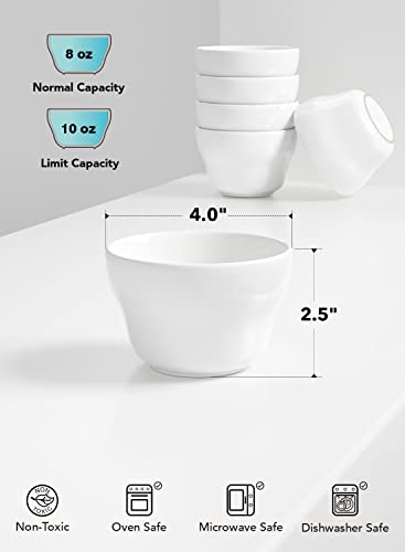 LE TAUCI Bouillon Cups 8 Ounce, Ice Cream Bowls, Small Bowls for Dessert Soup Chili Dipping Sauce Coffee Cupping - Set of 6, White - color: White