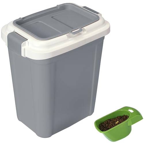 Ashfield & Harkness Airtight Pet Food Grey Storage Container, 23 Qt | Holds 20 lbs of dry food - BPA-free HDPE plastic - silicone airtight seal - scoop included - slim design - color: Grey, size: 20 lbs