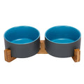 SPUNKYJUNKY Ceramic Dog and Cat Bowl Set with Wooden Stand, Modern Cute Weighted Food Water Set for Small Size Dogs (13.5OZ) & Medium Sized Dogs (28.7OZ) & Cats (3.6 Cups, 2 × Blue-Grey) - color: Blue-Grey × 2, size: 3.6 cups