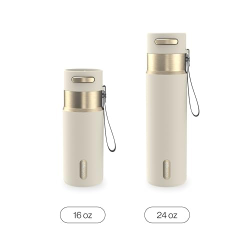 Contigo AutoSeal 24 oz Stainless Steel Vacuum-Insulated Water Bottle with Leakproof Push-Button Spout & Lock, Carry Strap, BPA-Free & Lead-Free, Dishwasher Safe - color: Oatmilk Champagne, size: 24 Ounces