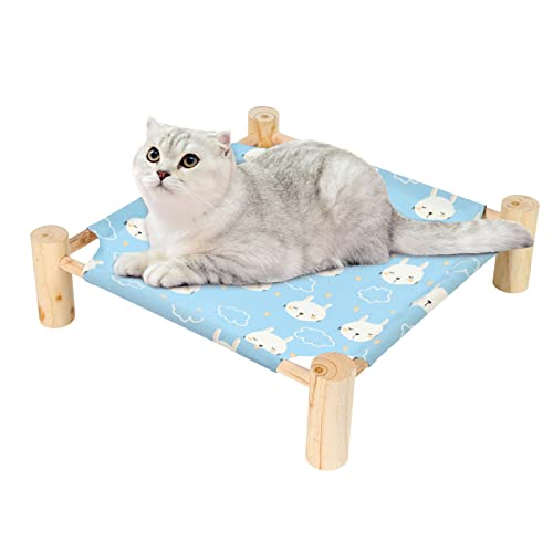 Patas Lague Cat Hammock Bed Small Eleveted Dog Bed 19x19 in Rabbits | Brethable Wooden Pet Bed, Cooling Rabbit Cot, Outdoor Cat Furniture For Summer - color: Rabbit