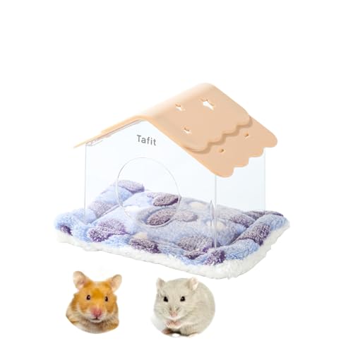 TUTU&LELE Starry Sky Hamster Hideout with Plush Cushion for Dwarf Hamsters (Coffee) - color: Coffee