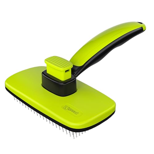 Pecute Skin Friendly Self-Cleaning Slicker Brush for Dog & Cat Shedding | 1 click clean, Lightweight, Undercoat hair removal, For short/long/double/white coats