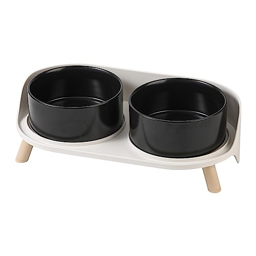 Elevated Ceramic Dog Bowl Set - Double Dog Feeding Bowls with Stand Splash Proof - Raised Dishes for Food and Water - Ideal for Small to Medium Dogs - 2 x 720 ml - 11.3 oz - Black - color: Black, size: Medium