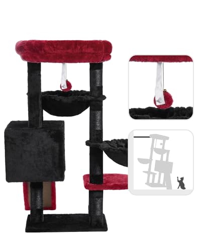 Hey-brother Cat Tree Tower With Large Bed, Hammocks, Scratcher, MPJ006SBR - color: Black and Red, size: 35.4 inch
