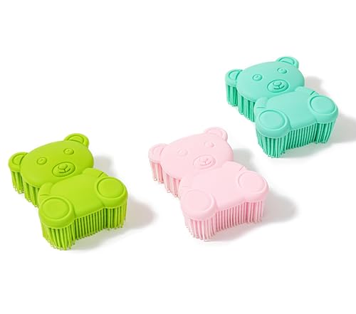 Premium Sensory Brushes for Kids or Autism,Soft Silicone Body Scrubber,2 in 1 Sensory Room Occupational Therapy,Silicone Loofah,Pets Shower Brush Bath Brush Shampoo Brush (3pcs(Bear)) - color: 3pcs(bear)