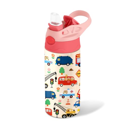 Car 12 oz Water Bottle with Straw – Kids Stainless Steel Vacuum Insulated Cup, Leakproof Pop-Up Spout, Reusable Travel Mug for Boys and Girls Outdoor Sports - color: Car2