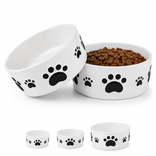 Ceramic Dog Bowls Set, 6.5''×2.5'', with Anti-Slip Rings, 3 Cups Capacity - size: 6.5 in