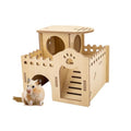 Natural Wood Hamster Habitat Hideout Cage Accessories, Maze Cabin with Fun Slide & Double-Decker House, Exercise Toys for Dwarf Hamsters, Gerbils, Mice, Other Small Animals(Only for Small Hamster D)