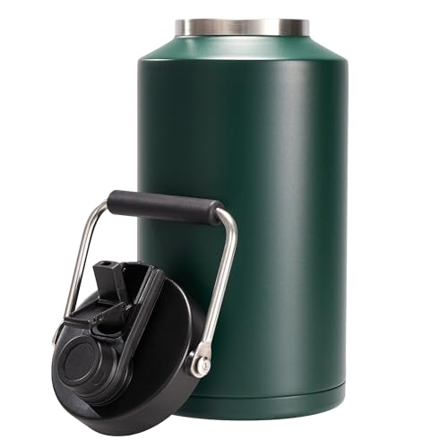Fijinhom One Gallon Insulated Water Bottle for Travel: 2-in-1 Straw and Spout Lid, Keep Cold 24Hrs, Leakproof, 128oz Water Jug With Handle, Vacuum Stainless Steel for Sports, Hiking, Trip(Green) - color: Green, size: 128 Ounces