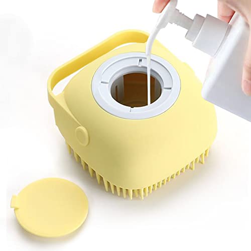 Pet Grooming Bath Massage Brush with Soap and Shampoo Dispenser Soft Silicone Bristle for Long Short Haired Dogs Cats Shower (Yellow) - color: Yellow