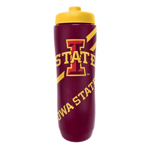 Party Animal NCAA Squeeze Bottle, 32 oz, Iowa State Cyclones | Slim, lightweight BPA-free sports water bottle with quick-flow squeeze; fits backpacks & cup holders for kids or adults - style: Iowa State Cyclones