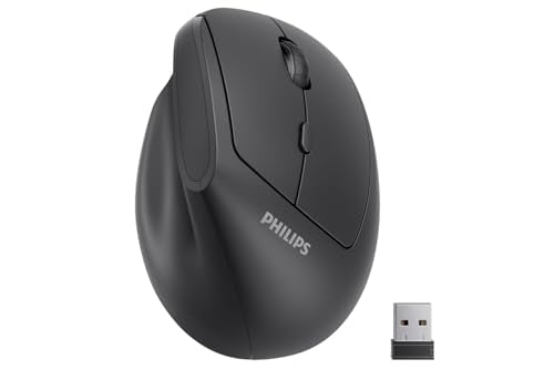 PHILIPS SPK7628 Ergonomic Mouse - Wireless Mouse with 3 Adjustable DPI | 2.4 GHz Vertical Mouse for Laptop and Desktop,6 Silent Buttons Quiet Mouse for S/M Rght Hands, Lightweight, Auto Sleep - color: Black