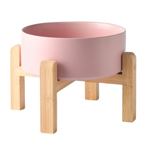 8'' Ceramic Raised Dog Bowl - 70Oz Dog Food & Water Bowl with Elevated Non-Slip Bamboo Stand, Dishwasher & Microwave Safe, Anti Vomiting Heavy Duty Pet Bowl for Medium and Large Dogs, Pink - color: 1 x Bowl + Stand - Pink, size: 8 inch
