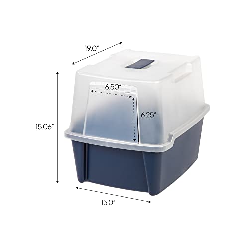 IRIS USA Large Front Door Cat Litter Box, Walk-in Entry, Navy | Easy Access Needs, Private Enclosure Design, Covered Walk-Through, Contained Environment, Privacy Hood - size: Hooded