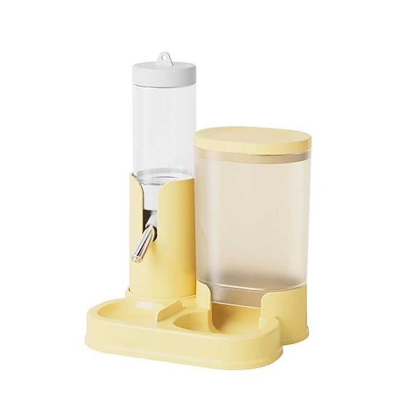 No Drip Hamster Water Bottle, 2 in 1 Hamster Water Dispenser & Food Bowl | Sealed Freestanding Small Animal Gravity Feeder, Hamster Cage Accessories for Dwarf Hamster, Gerbil, Rat, Mice (Yellow) - color: Yellow