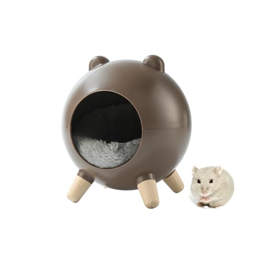 TUTU&LELE Hamster Hideout Space Elf Nest, Tiny House Bed with Round Plush Pad for Hamsters, Mice, Gerbils to Sleep & Play (Brown) - color: Brown