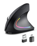 POJTK Wireless Rechargeable Ergonomic Mouse, Bluetooth+USB A+Type C(3 in 1) Connection, Up to 4800 DPI, 6 Silent Buttons, 2.4GHz Carpal Tunnel Vertical Mice, for Desktop,Laptop,MacBook-Black-Upgraded