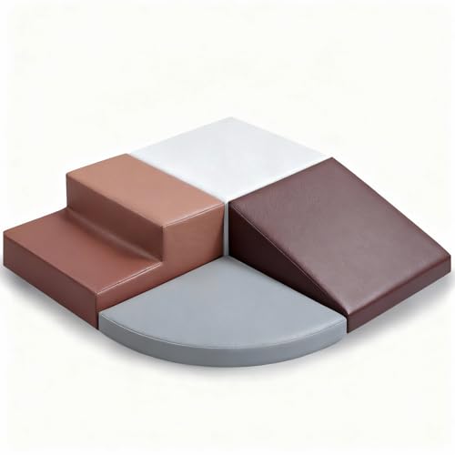 Sumbababy Toddler Climbing Foam Blocks: 4 PCS Waterproof PU Leather Playset - Soft Climber for Kids - Fun Indoor Playground for Girls - Great Preschool & Daycare Gift - style: Coffee/Brown