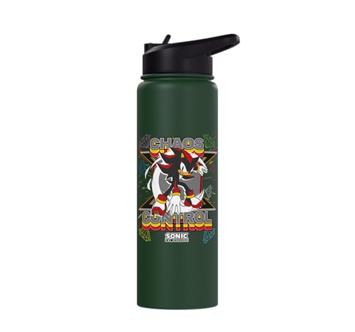 Sonic the Hedgehog - Shadow the Hedgehog "Chaos Control" Stainless Steel Insulated Water Bottle - color: Dark Green