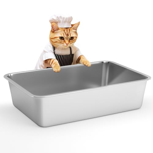 Stainless Steel Cat Litter Box,Small Metal Cat Litter Box,17.5"Lx13.5"Wx6"H | Deep Litter Pan for Cats Kittens, Easy to Clean Odor Control Durable Nonstick Smooth Surface - color: 6" H, size: 17.5"L x 13.5"W