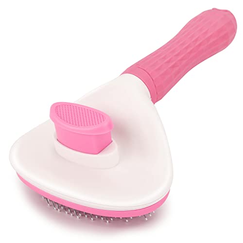Depets Self Cleaning Slicker Brush, Dog Cat Bunny Pet Grooming Shedding Brush - Easy to Remove Loose Undercoat, Pet Massaging Tool Suitable for Pets with Long or Short Hair Pink - color: Pink