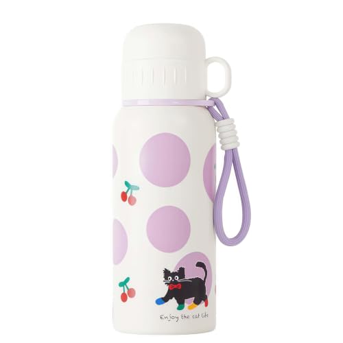 20oz Stainless Steel Insulated Water Bottle with Cat Pattern | Double Wall Vacuum Tumbler, Leakproof, Dual Use Straight Drink & Straw Lid, Travel Office Outdoor - color: Cherry Black Cat