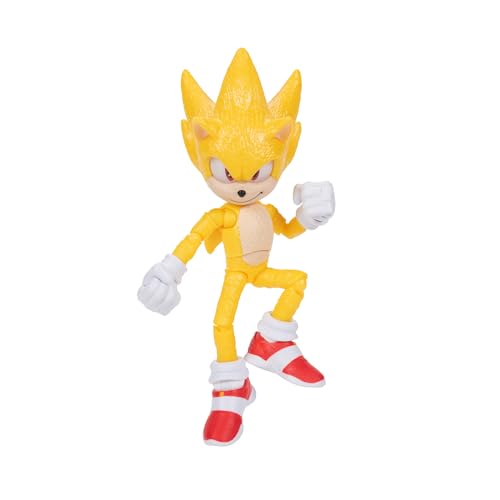 Sonic The Hedgehog 3 Movie Action Figures - 5-Inch Super Sonic The Hedgehog Collector Toy Figure, Highly Articulated for Boys & Girls - Officially Licensed 3 Movie Product | Sonic The Hedgehog Movie 5 Inch Action Figure Wave 2 - Super Sonic - color: Super
