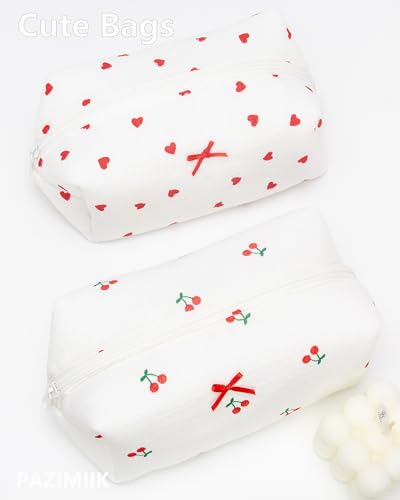 PAZIMIIK Cozy Makeup Bag for Women,Zipper Cosmetic Pouch,Gauze Cherry | Soft Cosmetic Organizer for Makeup,Skincare,Toiletries,Daily Beauty Essentials,Purse,On-the-Go,Bridesmaid Gifts - color: Gauze Cherry