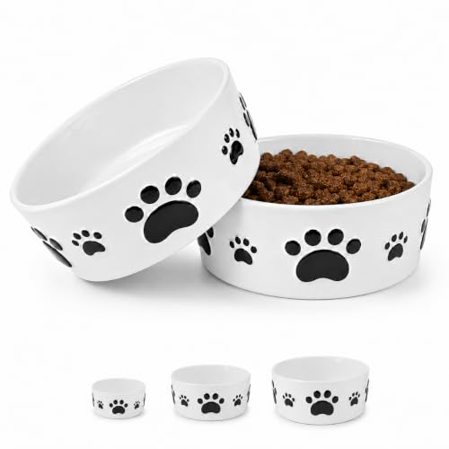Ceramic Dog Bowls Set, 7.5''×3'', with Anti-Slip Rings, 5 Cups Capacity - size: 7.5 in