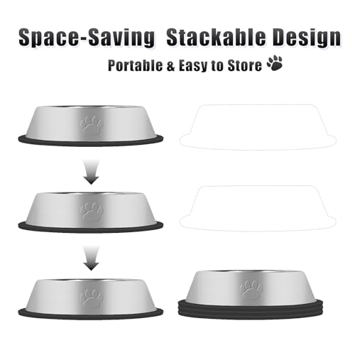 3Pcs Stainless Steel Dog Bowls Set with Dog Paw Pattern- Non-Slip Food and Water Bowl 20 Oz - Dishwasher-Safe, Rust Resistant Metal Pet Bowls for Small/Medium/Large Sized Pets - color: Dog Paw, size: 20 oz