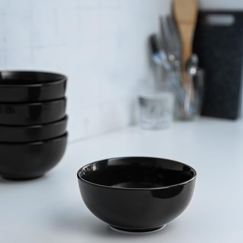 KooK Soup Bowls, Cereal Bowl, Ceramic, Bowls for Kitchen, Microwave, Dishwasher and Freezer Safe, Porcelain Dishes for Pasta, Salad, Oatmeal, Deep Interior, 20 oz, Set of 6, (Black) - color: Black, 6 Pack