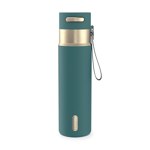 Contigo AutoSeal 24 oz Stainless Steel Vacuum-Insulated Water Bottle with Leakproof Push-Button Spout & Lock, Carry Strap, BPA-Free & Lead-Free, Dishwasher Safe - color: Mineral Teal Champagne, size: 24 Ounces