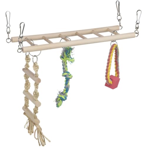 Trixie Small Animal Suspension Bridge, Hanging Cage Accessory, Climbing Toy with Ladder, Rope, and Ring, Ideal for Rats, Ferrets, Guinea Pigs, Mice, Birds - color: Natural