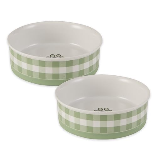 Bone Dry Ceramic Food Bowls, Non-Slip & Dishwasher Safe, Large Set, 7.5x2.4 Desert Sage Check - color: Desert Sage Petite Check, size: Large Set, 7.5x2.4"