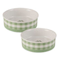 Bone Dry Ceramic Food Bowls, Non-Slip & Dishwasher Safe, Large Set, 7.5x2.4 Desert Sage Check - color: Desert Sage Petite Check, size: Large Set, 7.5x2.4"