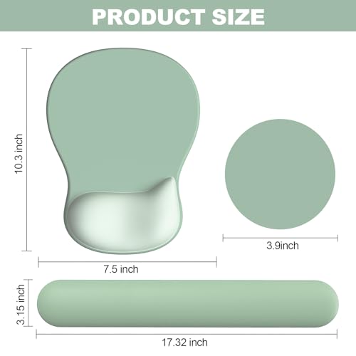 Ergonomic Mouse Pad with Wrist Rest and Keyboard Wrist Rest, Gel Mousepad and Wrist Rest for Computer Keyboard, Pain Relief, Non-Slip PU Base, Mouse Pad with Wrist Support for Gaming, Office, Green - color: Green